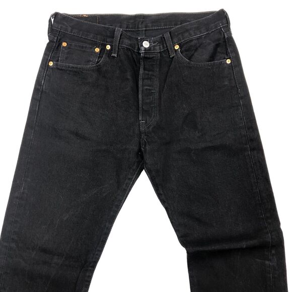 Levis 501 Black Denim Jeans Pants Bottoms size 32x32 Irregular B29 - Picture 3 of 8